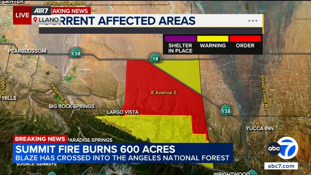 Wildfire in Antelope Valley burns at least 1,600 acres, prompts evacuations