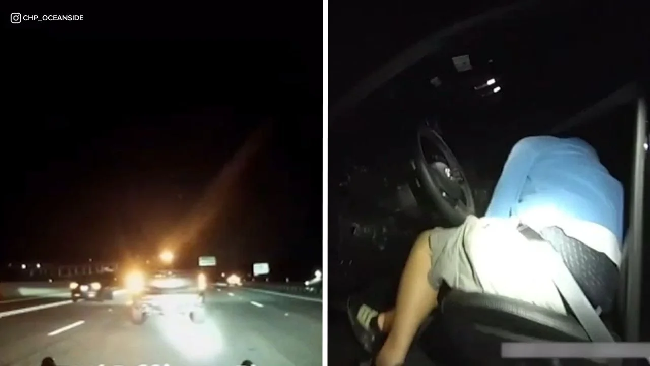 Driver caught asleep at the wheel in middle of 5 Freeway in Encinitas, video shows