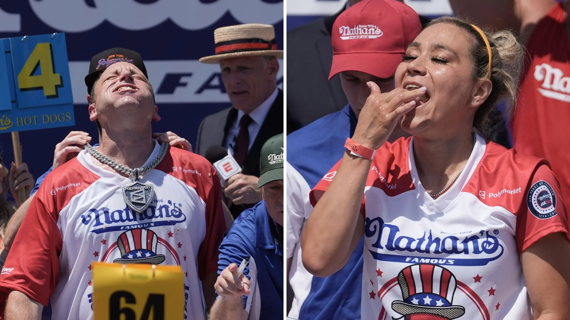 Joey Chestnut, Miki Sudo repeat as hot dog eating champs in Nathan's Famous contest
