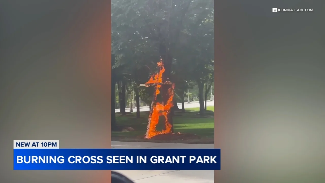 Police investigating large burning cross at Chicago's Grant Park