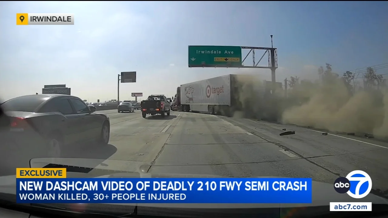 210 Freeway accident update: Dashcam video shows moments before big rig crash on 210 Freeway that ki
