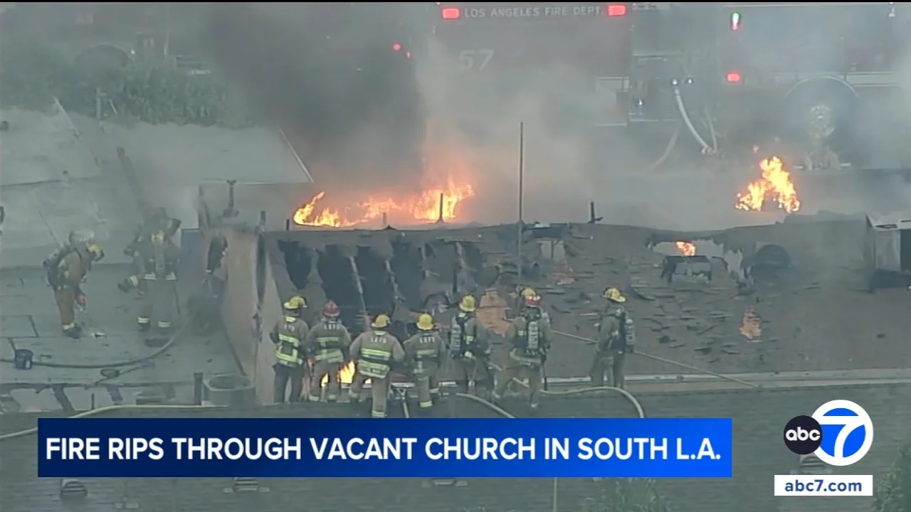 Fire heavily damages vacant church building in South Los Angeles