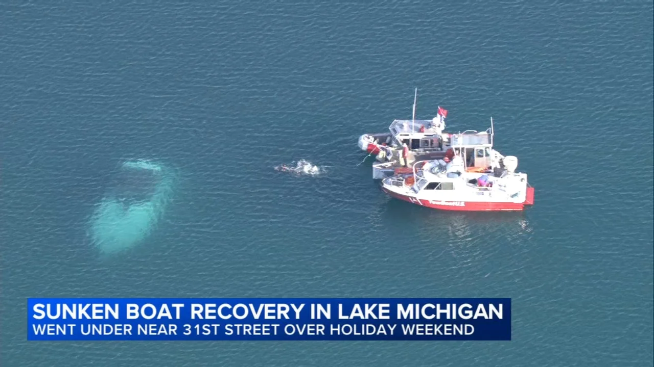 Coast Guard crews raise sunken boat in Lake Michigan near Chicago beach