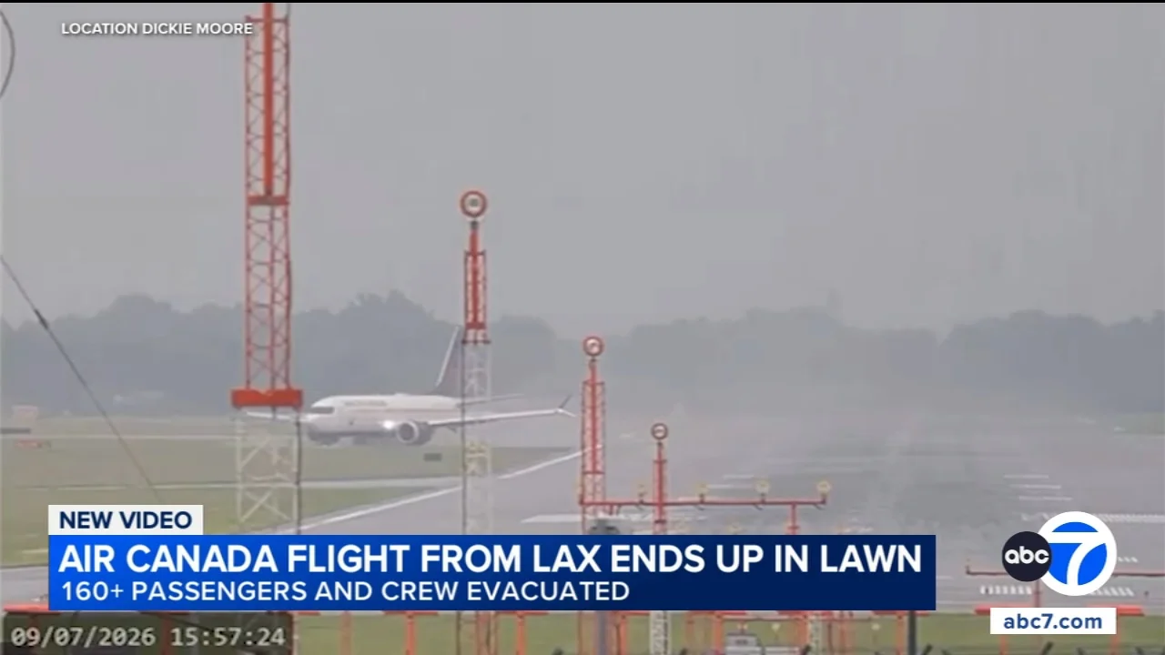 Air Canada flight from LAX veers off taxiway, onto grass, video shows