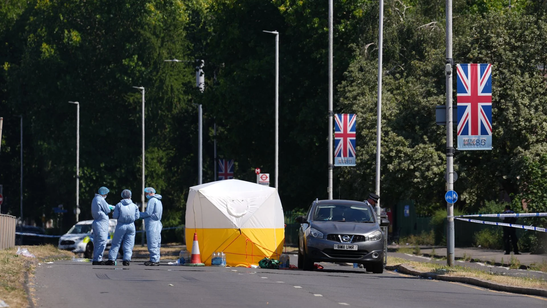 Woman killed and man injured in double stabbing - as suspect hurt 'after jumping from window'